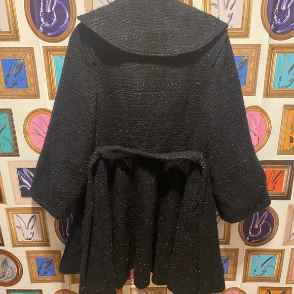 Alice + Olivia Black & Sparkle Waist Tie Coat Size M - Picture 14 of 16